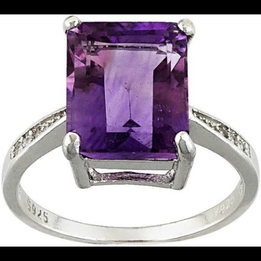 Women’s Ring 4.00 CTTW Genuine Amethyst Emerald Cut Sterling Silver Ring Size 6
